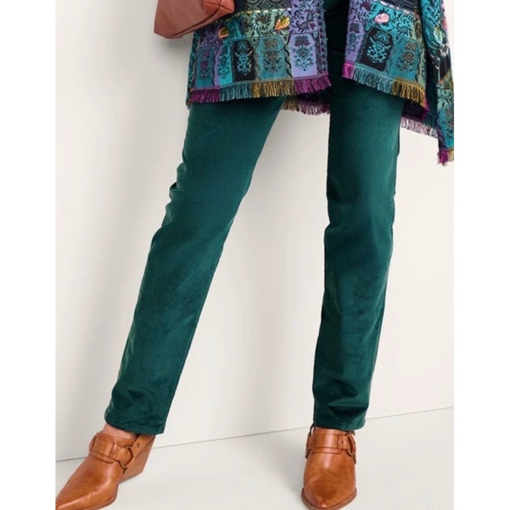 Soft Surroundings Teal Uncut Corduroy Pull On Flat Front Pants XL